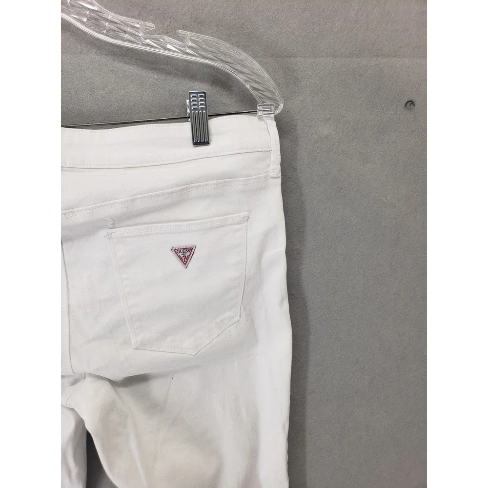 GUESS Women Jeans 29 White Cotton‎ Mid Rise Straight Skinny Fit Denim Trousers